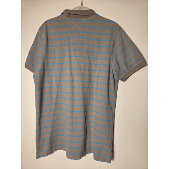 Renoma Mens Polo UPR 63 Striped Short Sleeve Slim Fit Tan Blue Paris Size L - Picture 4 of 7